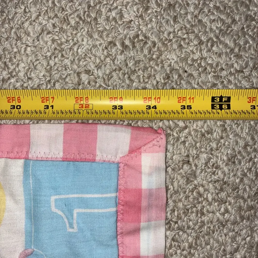 Vintage Handmade Baby Quilt Pastel Blocks Number Letter 123‎ ABC Bear Bunny Duck